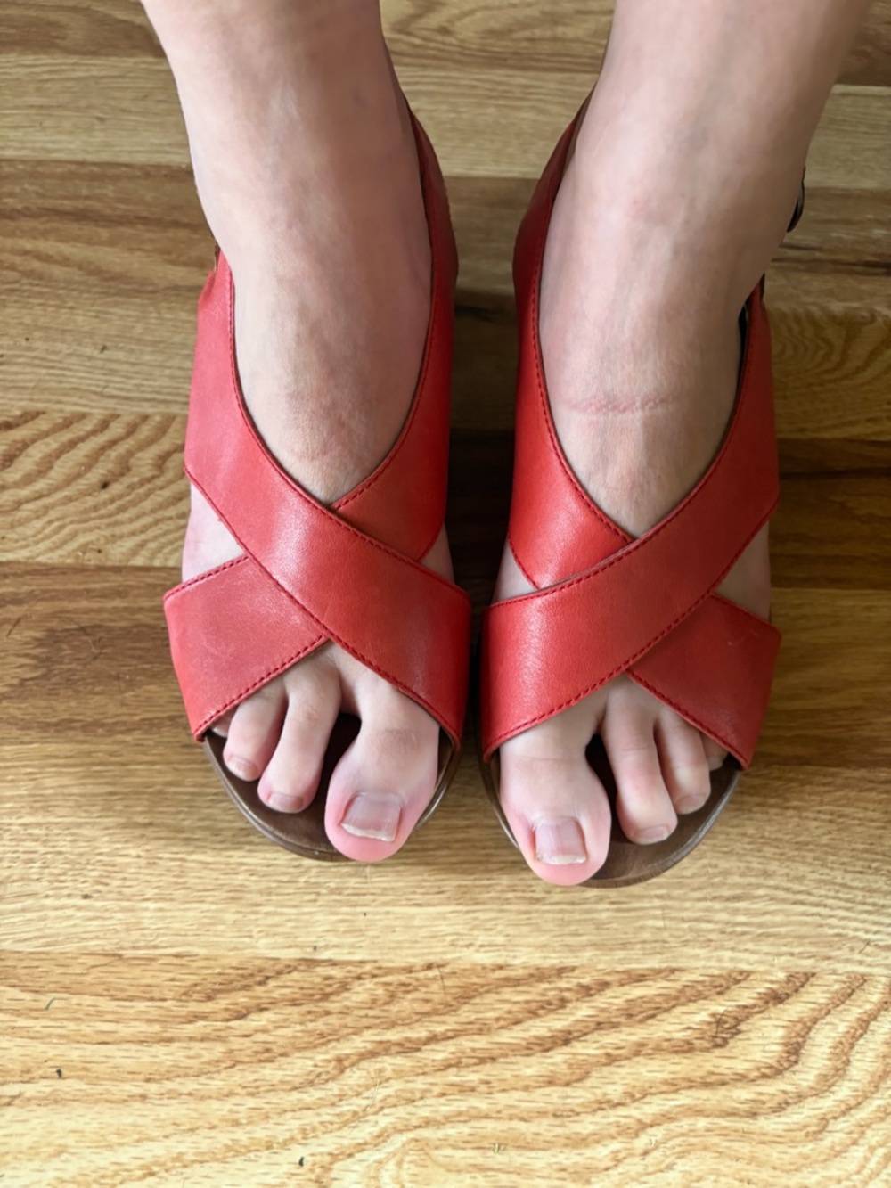 Dansko Women’s Red Crisscross Leather Sandals work office